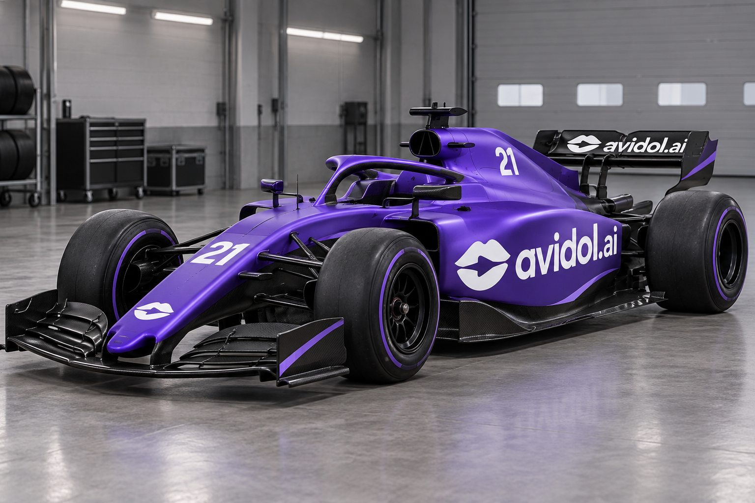 紫色方程式賽車與白色 avidol.ai 贊助塗裝