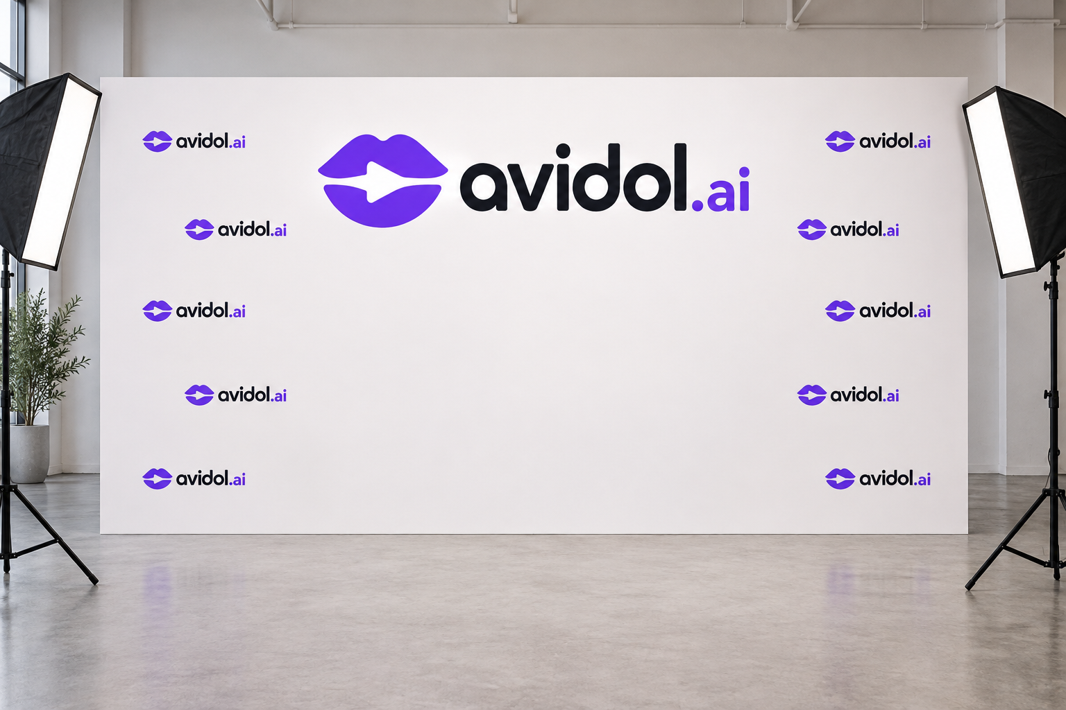 暖白攝影背板上的 avidol.ai 標誌